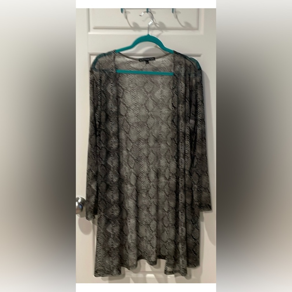 Snakeskin Print Sheer Stretch Cardigan Duster Swimsuit Swim Cover Up Large